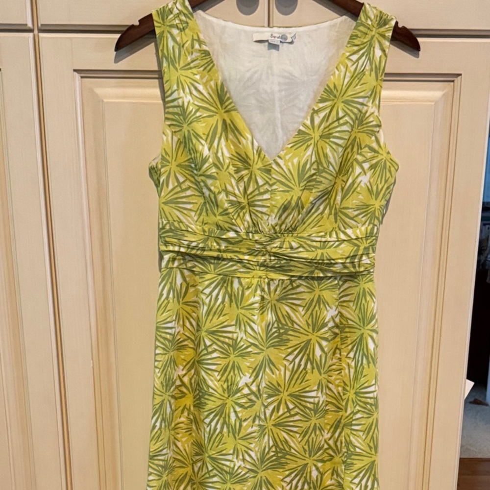 Boden Leaf Print Midi Dress in Green and Yellow